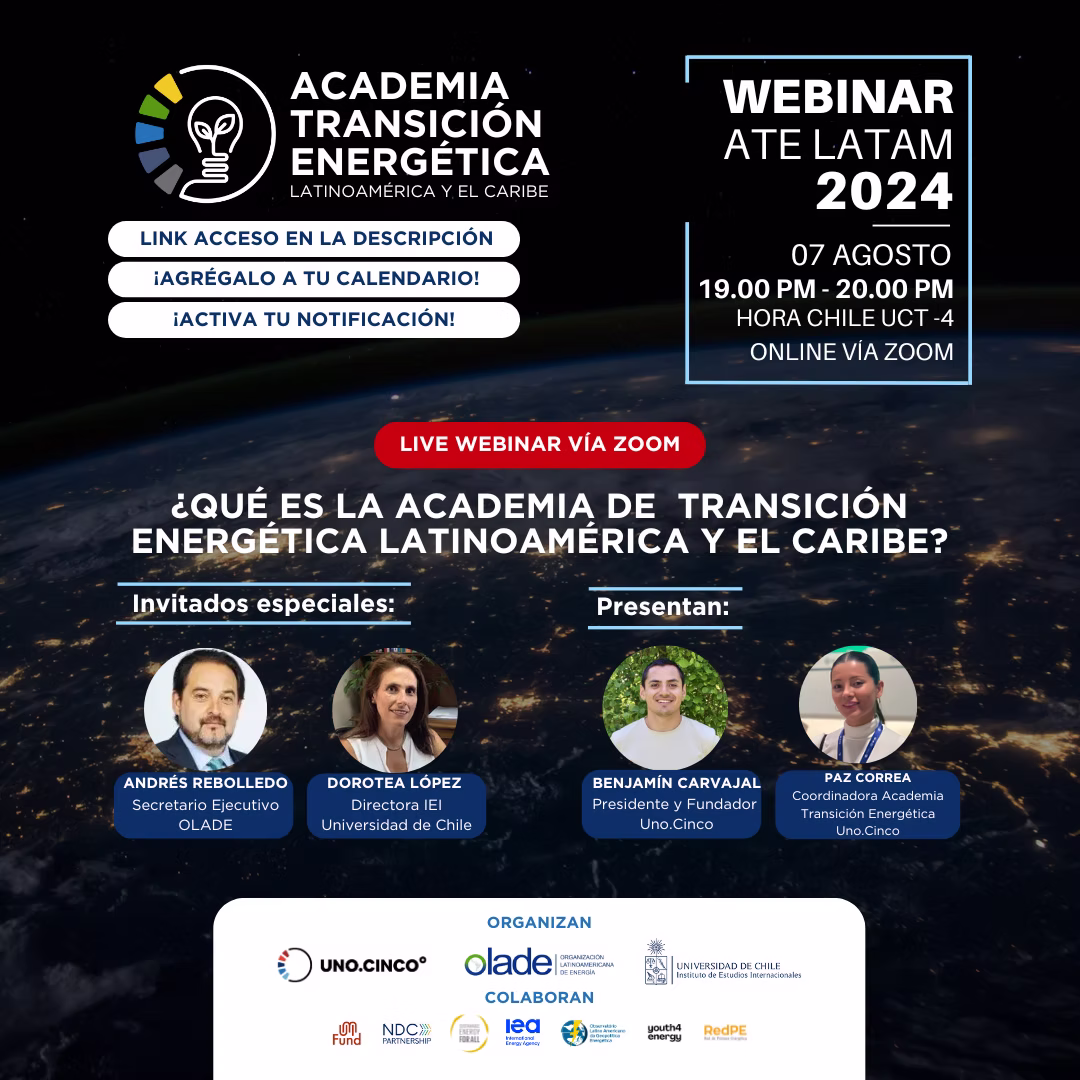 "Transformando el futuro energético de América Latina y el Caribe: Webinario gratuito impulsado por la academia juvenil de transición energética"