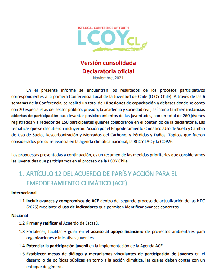 Declaración LCOY Chile 2021